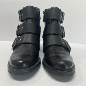BLONDO Camilla Waterproof Black Leather Moto Buckle Ankle Boots Women's 8M Biker